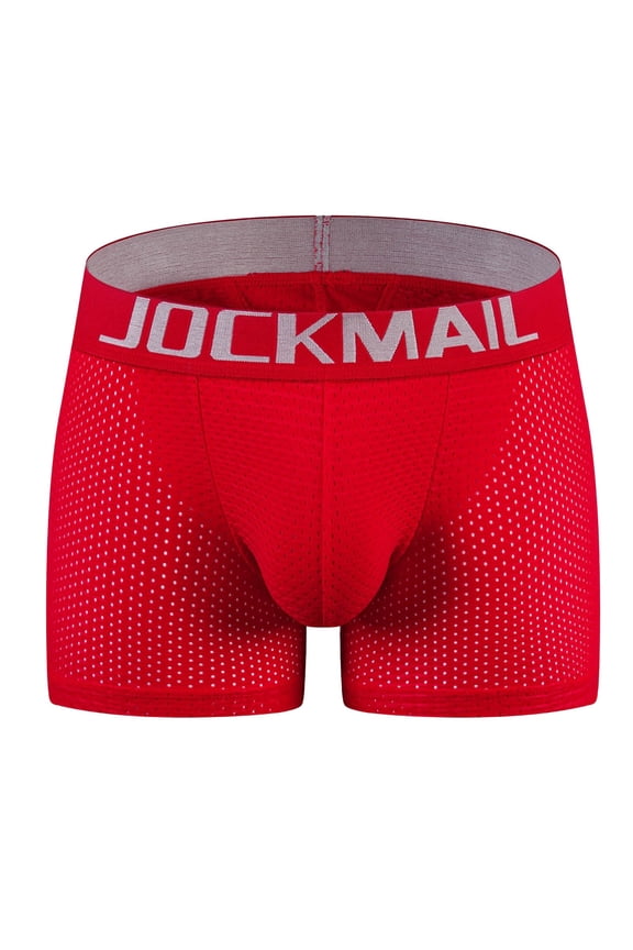 Men's Mesh Underwear Boxers Back Padded See Through Breathable Underpants with Hip Pad Red M
