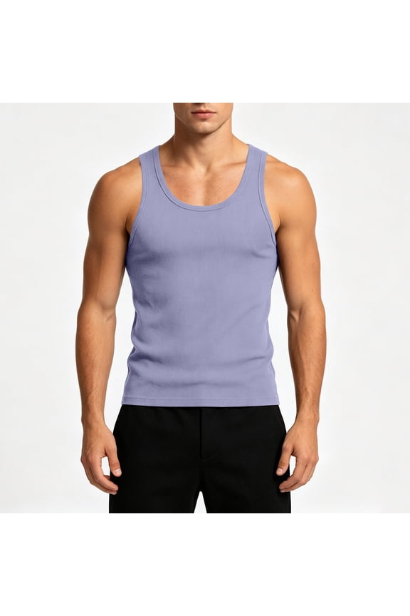 Men's Ribbed Textured Tank Tops Moisture-Wicking Muscle Fit Stretch Undershirt Sleeveless Crew Neck Lightweight Oversized L-4XL Tees for Gym Workout Purple L