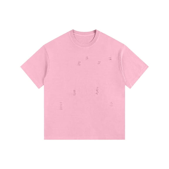 LODIENY Men's Ripped Shirts Casual Summer Short Sleeve Crewneck Workout T-Shirts Loose Regular Fit Solod Color Basic Tees Tops Pink M
