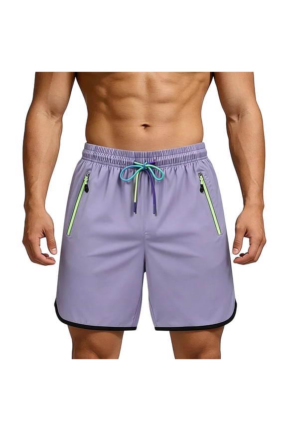 Men's Running Athletic Shorts Quick Dry Workout Gym Side Split Short Pants Relaxed Fit Lightweight Jogger Summer Sweat Shorts with Zipper Pockets Purple L