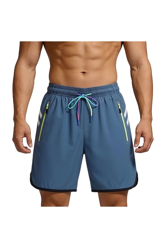 Men's Running Athletic Shorts Quick Dry Workout Gym Side Split Short Pants Relaxed Fit Lightweight Jogger Summer Sweat Shorts with Zipper Pockets Blue XL