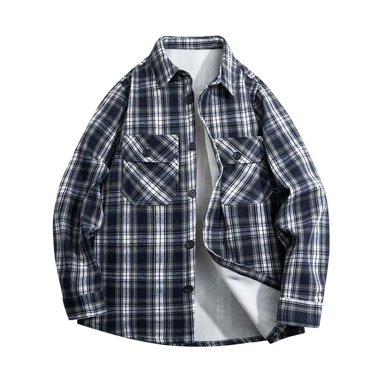 Shirt Jacket Mens Xl Tall Flannel Shirts LODIENY Men's Sherpa