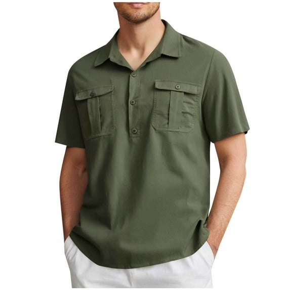 LODIENY Men's Short Sleeve Tactical Shirts, UPF 50+ Ripstop Military Work Shirts, Breathable Half Button Down Outdoor Hiking Shirt with Pockets Army Green S