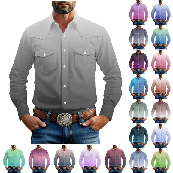 LODIENY Men’s Short Sleeve Western Shirt with Pearl Snap-on Buttons Regular Fit Casual Tie Dye Gradient Color Print Basic Collared T-Shirt Tops Blue XXXL