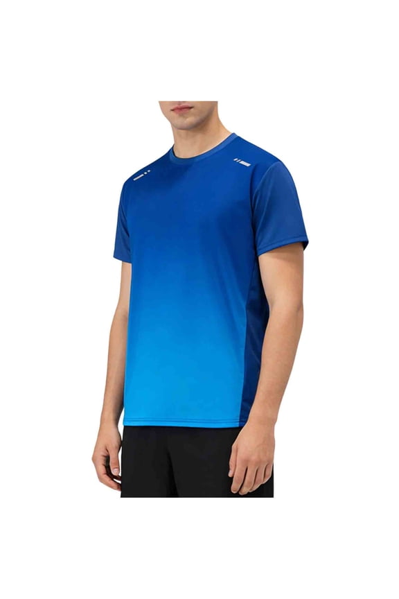 Men's Short-Sleeved Graphic T-Shirts Fashion Printing Crew Neck Tops Breathable Quick Dry Color Block Casual Athletic Tees Blue M