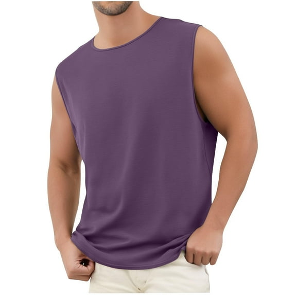 LODIENY Men's Sleeveless Tank Tops Trendy Big and Tall Regular Fit Casual Summer Solid Color Crewneck Casual Workout Gym Cut Off Muscle Fit T Shirt Purple XXL