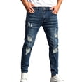 thumbnail image 1 of LODIENY Men's Slim Fit Jeans Straight Leg Stretch Destroyed Ripped Distressed Skinny Denim Pants Blue L, 1 of 8