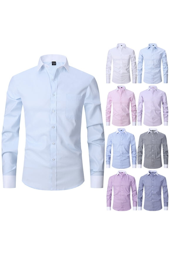 Men's Stretch Big and Tall Regular Fit Long Sleeve Dress Shirts Lightweight Business Casual Button Down Shirts with Pocket Pink XXXXL