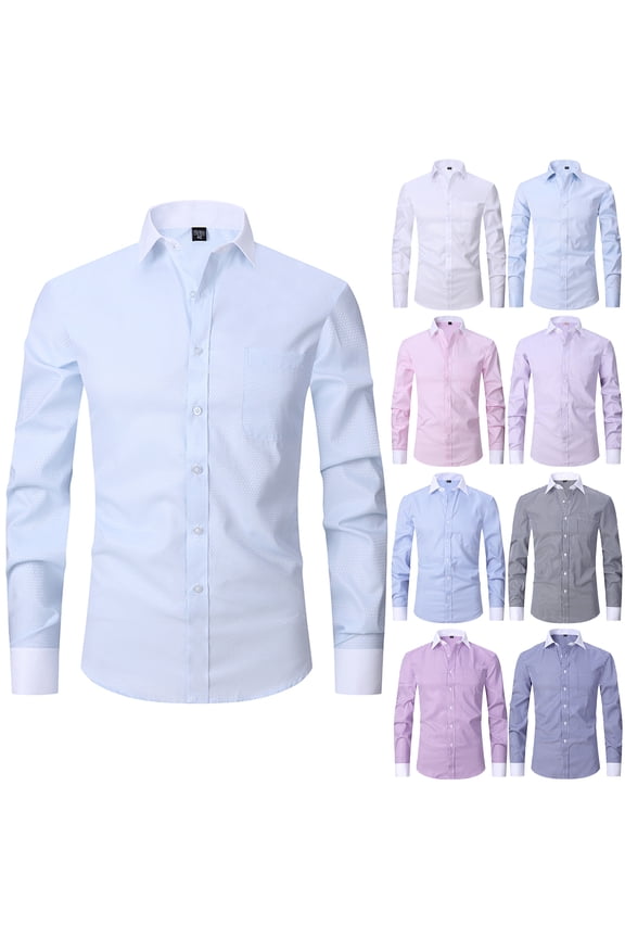 Men's Stretch Big and Tall Regular Fit Long Sleeve Dress Shirts Lightweight Business Casual Button Down Shirts with Pocket Sky Blue L