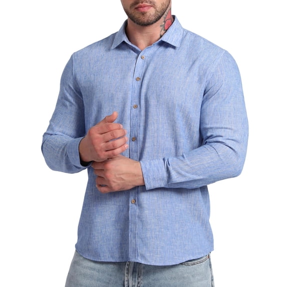 LODIENY Men's Stretch Wrinkle Free Dress Shirt Long Sleeve Collared Button Down Shirts Regular Fit Wedding Work Blouses Light Blue S