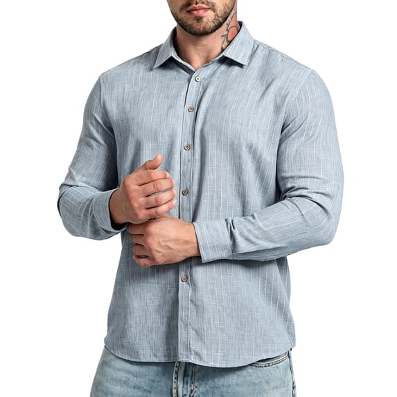 LODIENY Men's Stretch Wrinkle Free Dress Shirt Long Sleeve Collared Button Down Shirts Regular Fit Wedding Work Blouses Navy XL