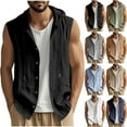 thumbnail image 1 of LODIENY Men’s Summer Linen Shirt Athletic Sleeveless Button Down Shirts Lightweight Cardigan Hooded Shirt Outdoor Casual Drawstring Tops Black M, 1 of 10