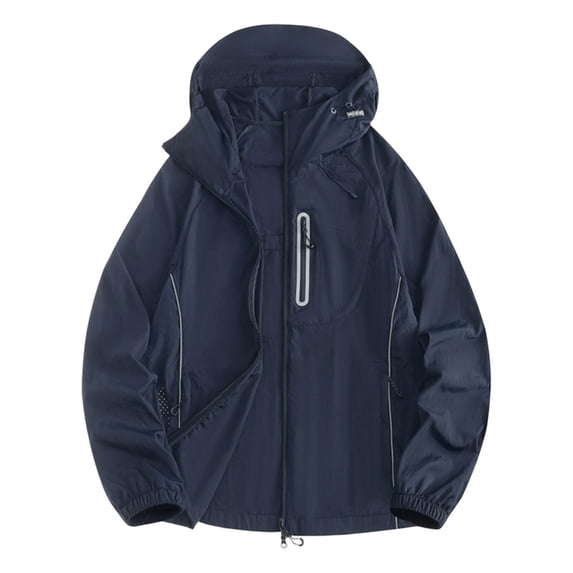 LODIENY Men's Sun Protection Hooded Jackets with Zipper Pockets and Drawstring Lightweight Cooling Full Zip UV Coat for Outdoor Cycling Black L