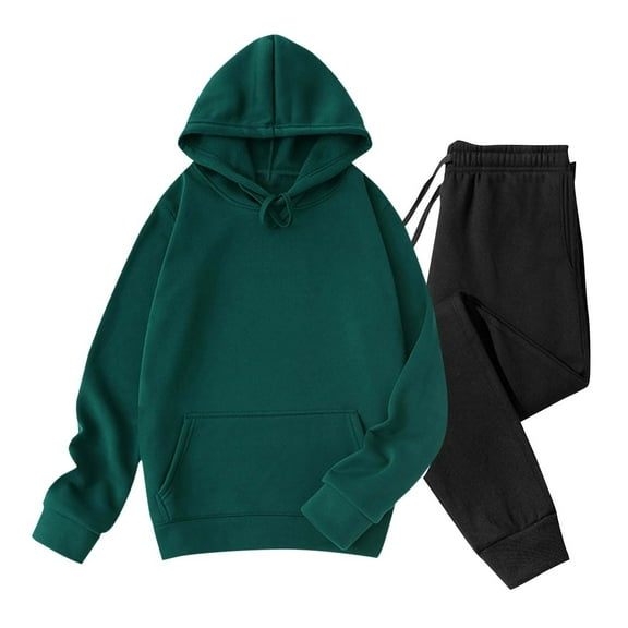 LODIENY Men's Tracksuits 2 Pieces Cotton Fleece Lined Hoodies Sweatsuit Sets Lightweight Casual Long Sleeve Drawstring Hooded Pullover Tops and Sweatpants Sports Jogging Suit Set Green L