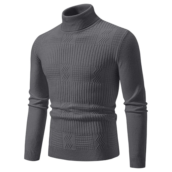 LODIENY Men's Turtleneck Sweater Textured Knitted Long Sleeve Slim Fit Sweaters Stretch Stylish Fall Winter Tops Dark Gray XXXL