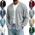 thumbnail image 1 of LODIENY Men's V Neck Cardigan Sweater Long Sleeve Button Down Knitted Sweaters Relaxed Fit Casual Fall Daily Cardigans Light Blue L, 1 of 6