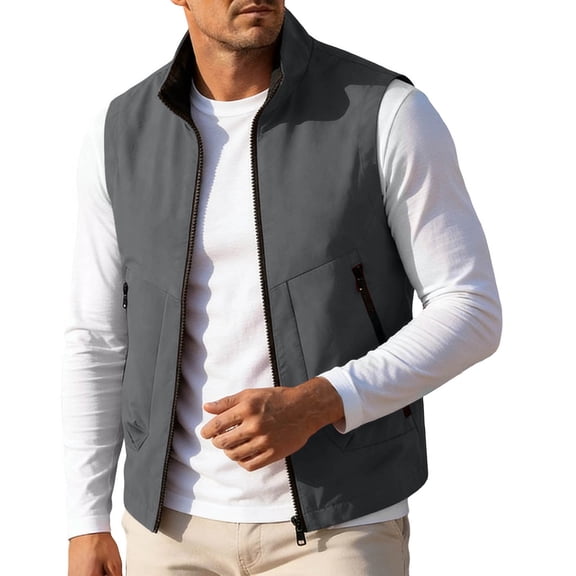LODIENY Men's Waterproof Lightweight Golf Vest Outerwear Softshell Sleeveless Mock Neck Jacket with Pockets for Running Hiking Sports Black,Navy,Blue,Dark Gray,Gray,Khaki,Army Green XXL