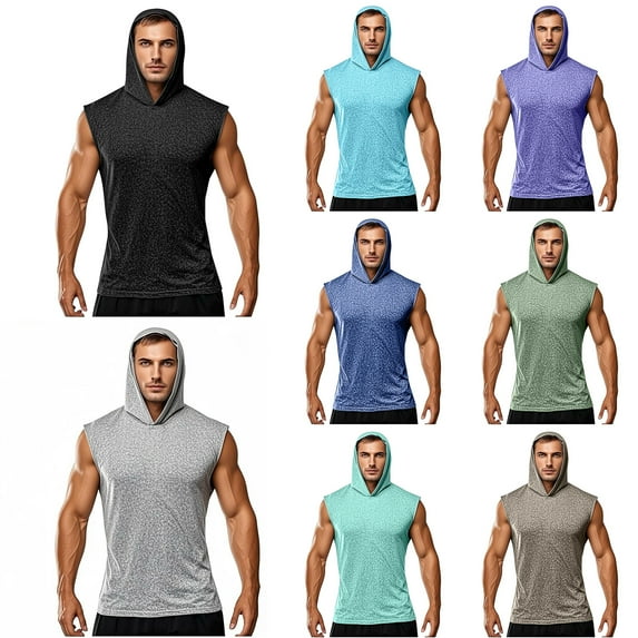 LODIENY Men's Workout Hooded Tank Tops Bodybuilding Muscle Cut Off T Shirt Trendy Solid Color Regular Fit Casual Sleeveless Gym Hoodies Vest Army Green XXL