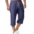 thumbnail image 1 of LODIENY Mens 3/4 Sweatpants Elastic Waist Drawstring Lightweight Cropped Pants Straight Leg Joggers Workout Athletic Trousers for Summer with Pockets Navy L, 1 of 9