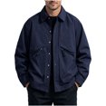 thumbnail image 1 of LODIENY Mens Big and Tall (M-5XL) Jacket Classic Fit Collared Outdoor Windbreaker Relaxed Fit Snap Button Coat with Zipper Pockets Navy M, 1 of 5