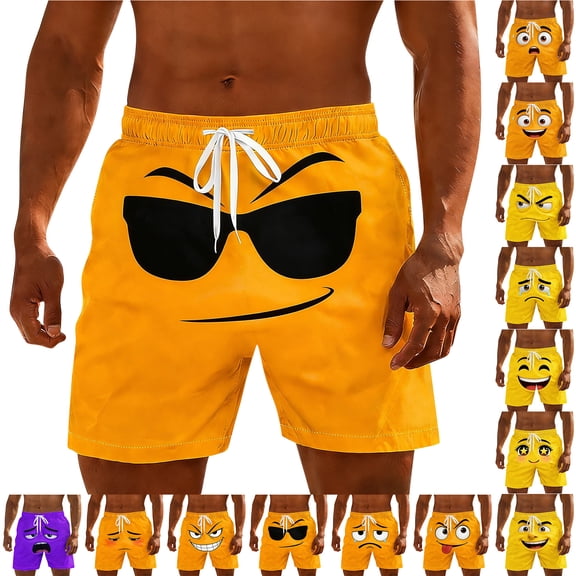 LODIENY Mens Board Shorts Funny 3D Novelty Face Expression Printed Elastic Drawstring Waist Swim Trunks Quick Dry Summer Casual Stretch Beach Pool Bathing Suit Multicolor#08 XXL