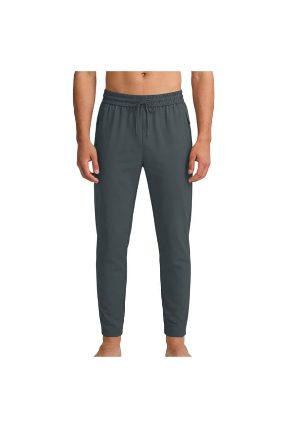 Mens Casual Pants Lightweight Stretch Elastic Waist Drawstring Athletic Joggers Moisture Wicking Sweatpants for Work or Golf Wear with Pockets Gray L