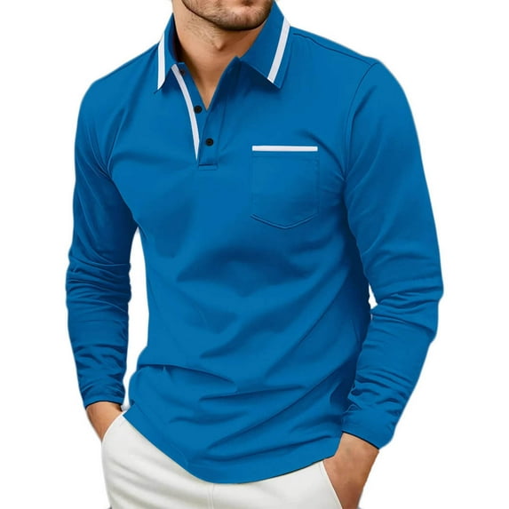 LODIENY Mens Casual Polo Shirts Classic Short Sleeve 1/4 Button up Golf Shirt Fashion Regular Fit Striped Lapel Collar V Neck Henley Tops with Pocket Blue XL