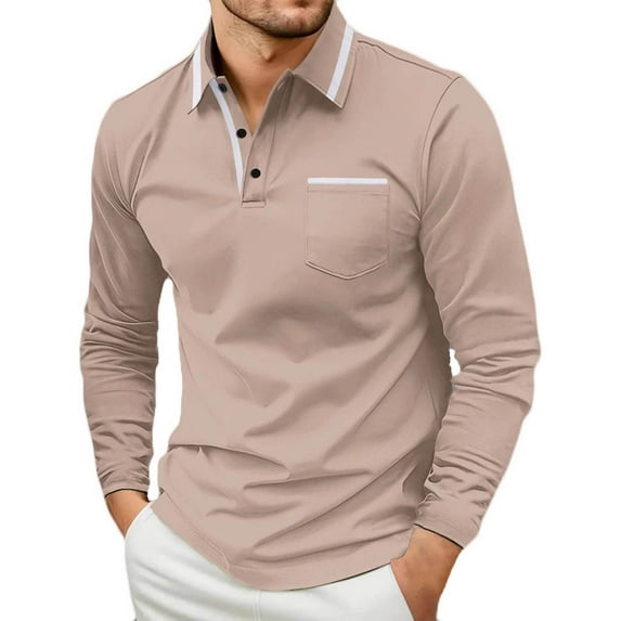 LODIENY Mens Casual Polo Shirts Classic Short Sleeve 1/4 Button up Golf Shirt Fashion Regular Fit Striped Lapel Collar V Neck Henley Tops with Pocket Khaki XXL