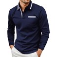 thumbnail image 1 of LODIENY Mens Casual Polo Shirts Classic Short Sleeve 1/4 Button up Golf Shirt Fashion Regular Fit Striped Lapel Collar V Neck Henley Tops with Pocket Navy XL, 1 of 9