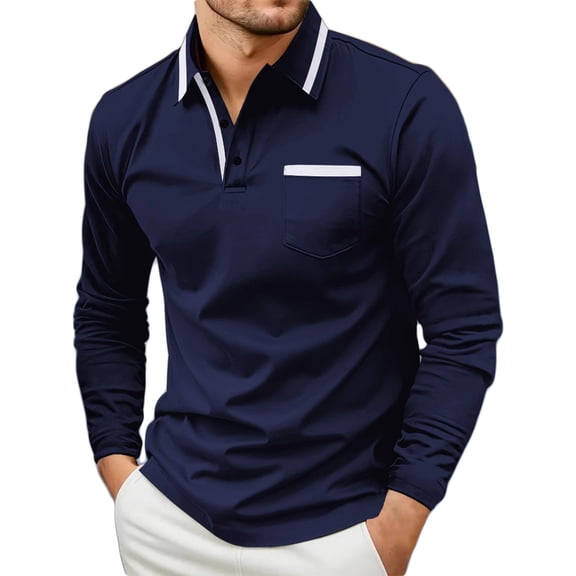 LODIENY Mens Casual Polo Shirts Classic Short Sleeve 1/4 Button up Golf Shirt Fashion Regular Fit Striped Lapel Collar V Neck Henley Tops with Pocket Navy XXXL