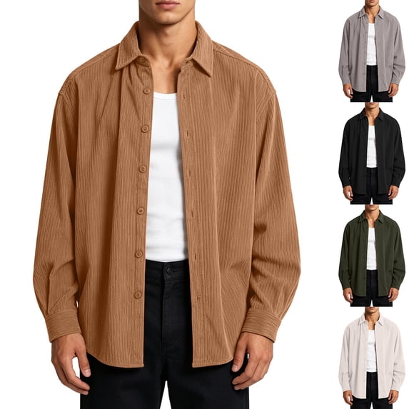 LODIENY Mens Corduroy Button Down Shirts Jackets Fall Casual Long Sleeve Collared Shacket Lightweight Loose Fit Overshirts Army Green XL