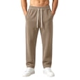 thumbnail image 1 of LODIENY Mens Double Sided Fleece Large Size (S-5XL) Pants Baggy Straight Leg Open Bottom Stretch Drawstring Heavyweight Warm Lounge Sweatpants with Pockets Khaki M, 1 of 8
