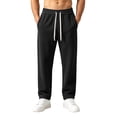 thumbnail image 1 of LODIENY Mens Double Sided Fleece Large Size (S-5XL) Pants Baggy Straight Leg Open Bottom Stretch Drawstring Heavyweight Warm Lounge Sweatpants with Pockets Black XXXXXL, 1 of 8