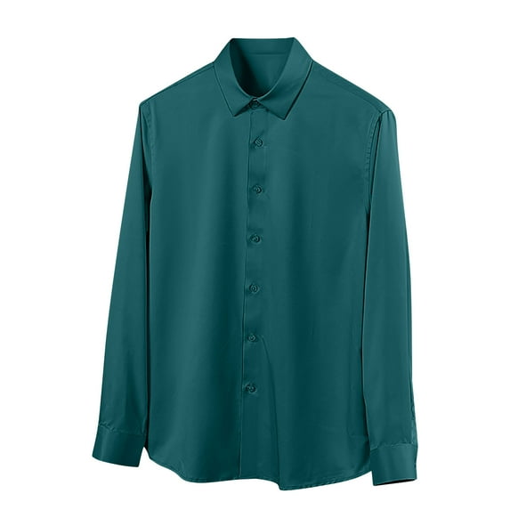 LODIENY Mens Dress Shirts Slim Fit Button Down Long Sleeve Stretch Collared Shirt Cotton Wrinkle Free Button Up Cool Thin Tops Green XXL