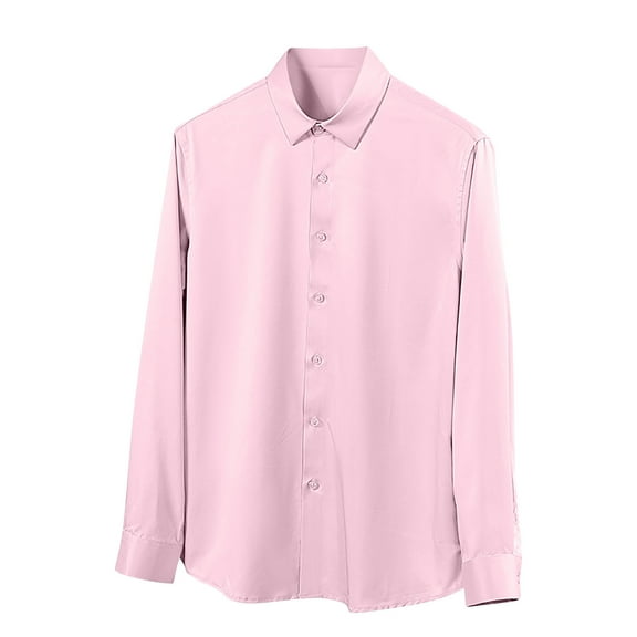 LODIENY Mens Dress Shirts Slim Fit Button Down Long Sleeve Stretch Collared Shirt Cotton Wrinkle Free Button Up Cool Thin Tops Pink M