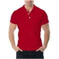 thumbnail image 1 of LODIENY Mens Golf Polo Shirts Short Sleeve Casual Banded Bottom Stretch Classic Fit Solid Knit Button up Athletic Workout T-Shirts Red XL, 1 of 5