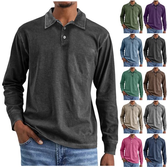LODIENY Mens Henley Shirts Loose Regular Fit Casual Classic Long Sleeve Button Collared T-Shirts Vintage Solid Basic Golf Shirts Brown XXXXXL