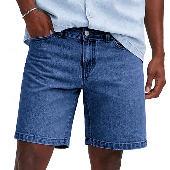 LODIENY Mens Jean Shorts Stretch Straight Leg Denim Short Relaxed Fit Jorts for Summer Casual Wear Blue M