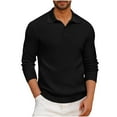thumbnail image 1 of LODIENY Mens Knit Polo Shirts Long Sleeve Casual Polo Sweaters Shirt Trendy Regular Fit Solid Color Waffle Textured Collared Sweater Black M, 1 of 5