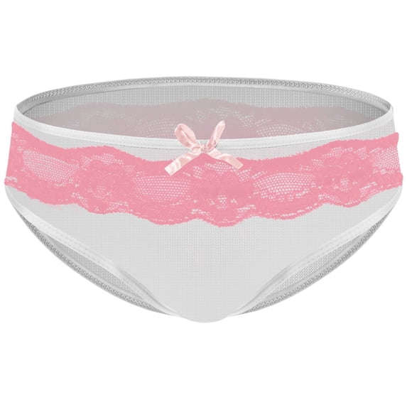 LODIENY Mens Lace Crossdresser Panties with Bow Knot Bulge Pouch Mesh Underwear White Free Size