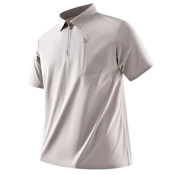 LODIENY Mens Large Size (M-5XL) Quarter Zip Golf Shirts with Zipper Pocket Quick Dry Short Sleeve Collared Tees Cooling Lightweight Breathable Business Tops White M