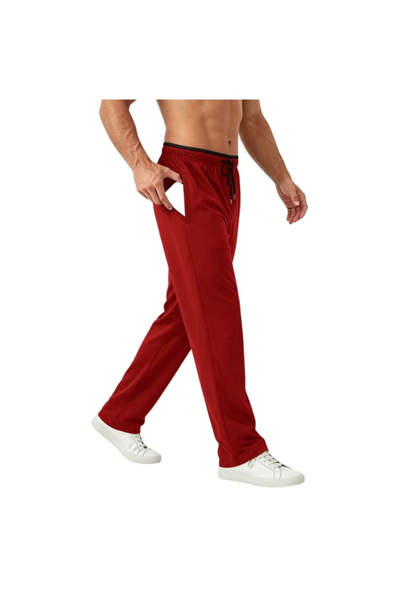 Mens Lightweight Sweatpants Loose Fit Open Bottom Mesh Athletic Pants Drawstring Elastic Waist Quick Dry Cooling Joggers Trousers with Pockets Red XXXL