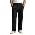 thumbnail image 1 of LODIENY Mens Linen Casual Dress Pants Pleated Front Old Money Straight Leg Baggy Trousers Fall Relaxed Fit Slacks Work Trousers Black XXL, 1 of 5