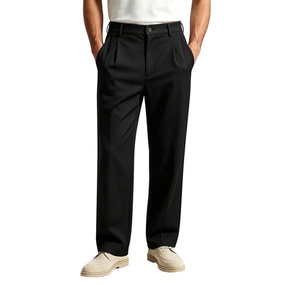 LODIENY Mens Linen Casual Dress Pants Pleated Front Old Money Straight Leg Baggy Trousers Fall Relaxed Fit Slacks Work Trousers Black XXL