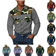 thumbnail image 1 of LODIENY Mens Long Sleeve Button Down Western Shirts Casual Camouflage Patchwork Color Block Printed Lapel Collared T-Shirts with Double Chest Pockets Dark Blue S, 1 of 6