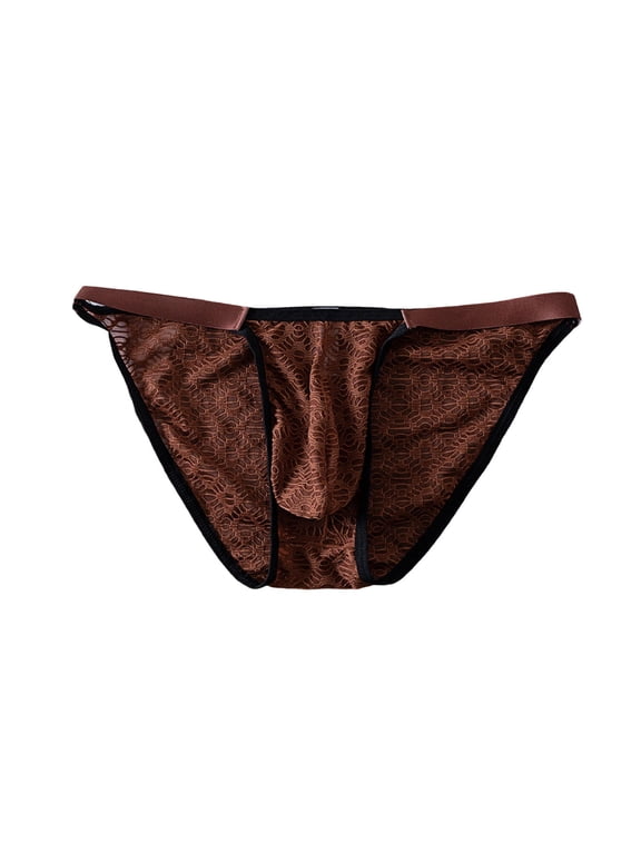 Mens Mesh Underwear Briefs Textured Pouch Panties Low Rise Ultra Thin Crossdress Lingerie Underpants Coffee XL