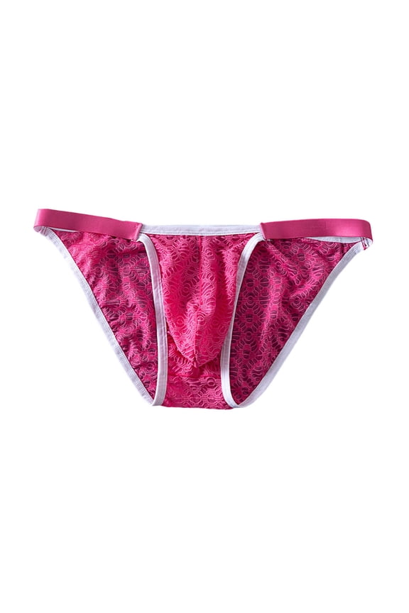 Mens Mesh Underwear Briefs Textured Pouch Panties Low Rise Ultra Thin Crossdress Lingerie Underpants Pink XL