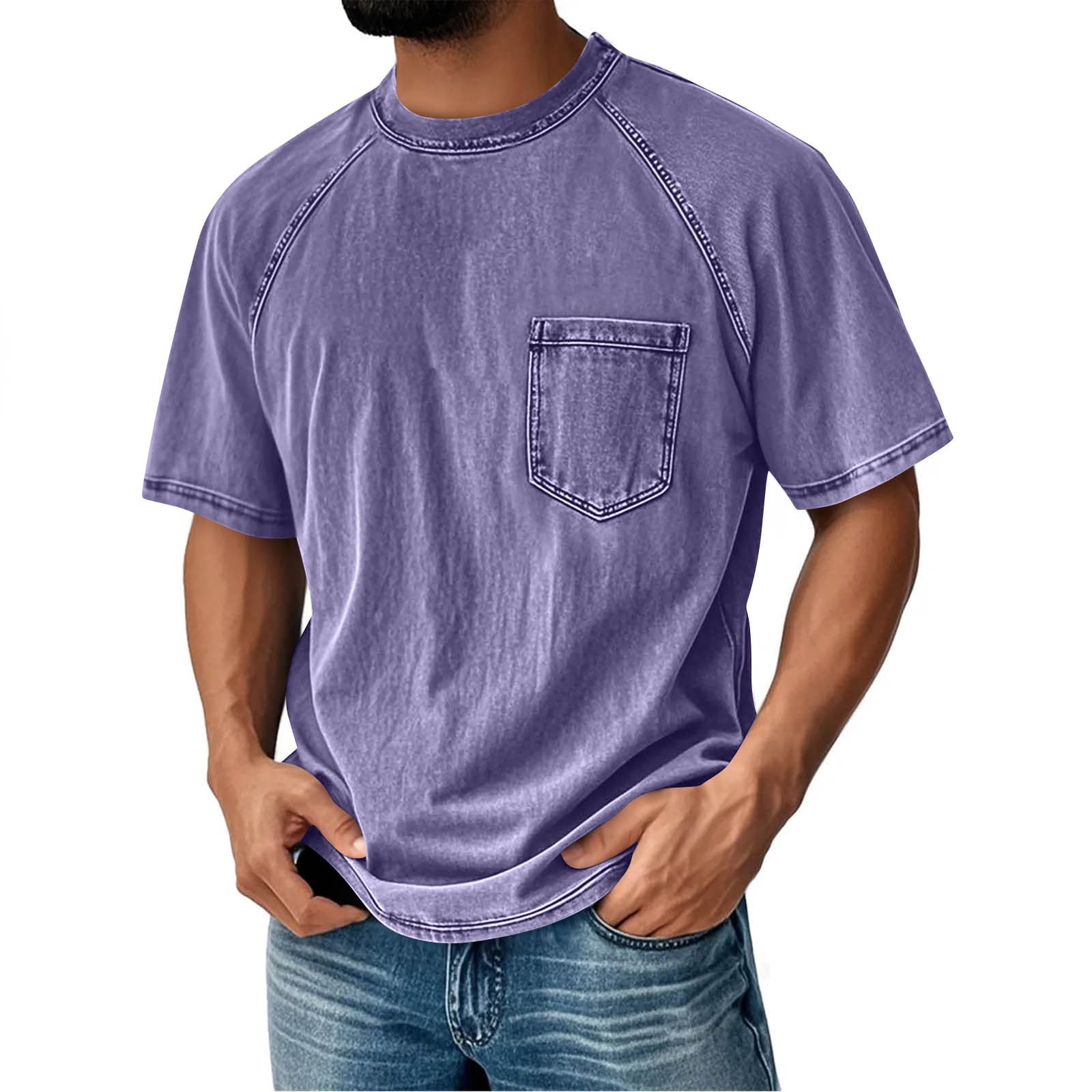 LODIENY Mens Oversized (XS-5XL) Vintage T shirts with Pocket Short