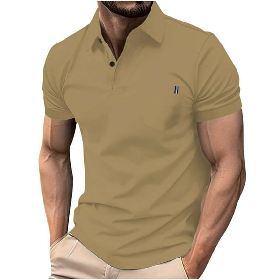 LODIENY Mens Polo Shirts Quarter Button Shirts Casual Classic Lightweight Short Sleeve Golf Collared Shirts Quick Dry Athletic T-Shirts Khaki L