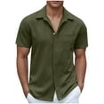 thumbnail image 1 of LODIENY Mens Short Sleeve Button Down Hawaiian Shirt Beach Vacation Casual Solid Color Untucked Summer Shirt with Pocket Army Green M, 1 of 5